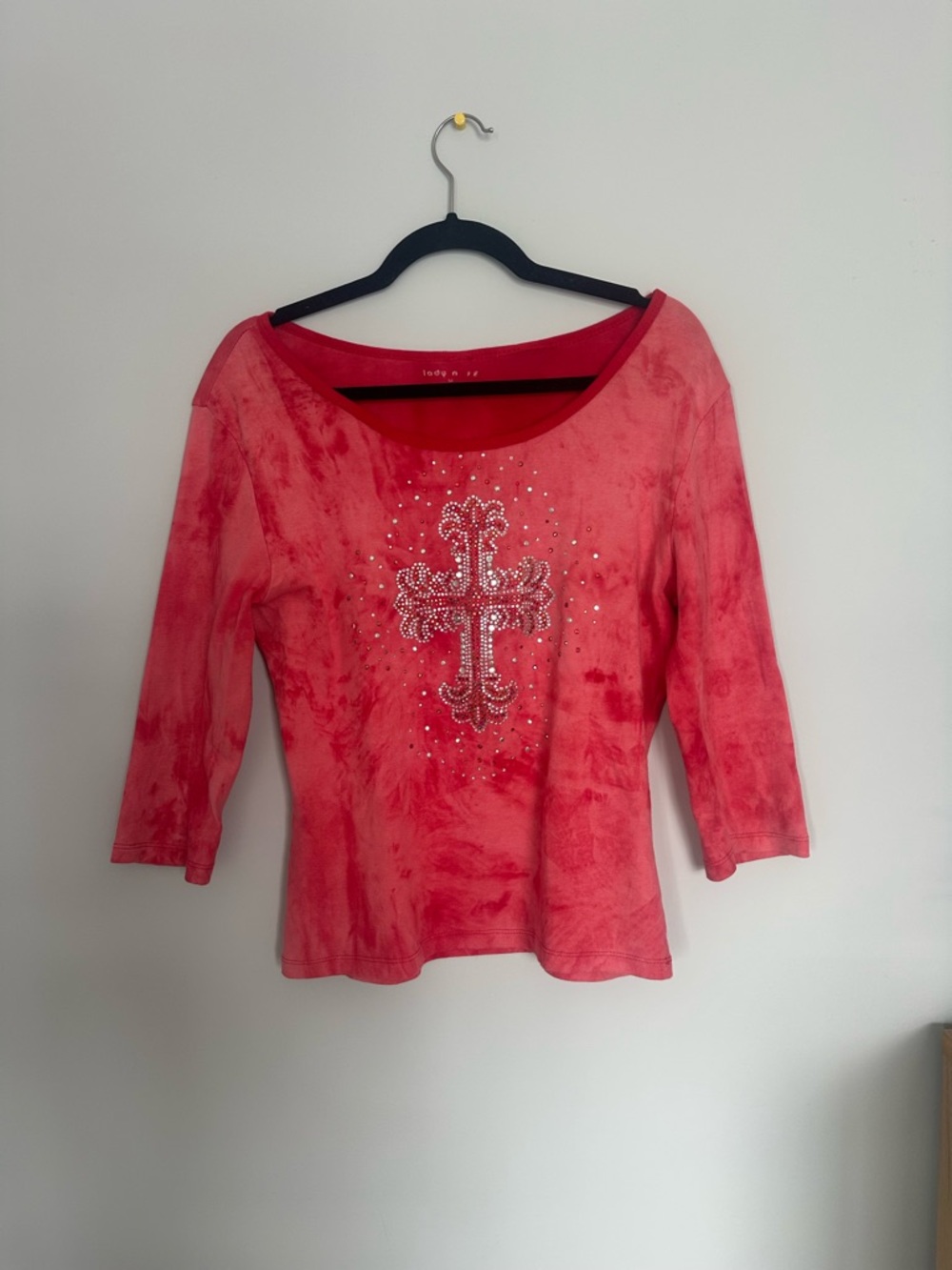 Red Embellished Cross Scoop Neck Top